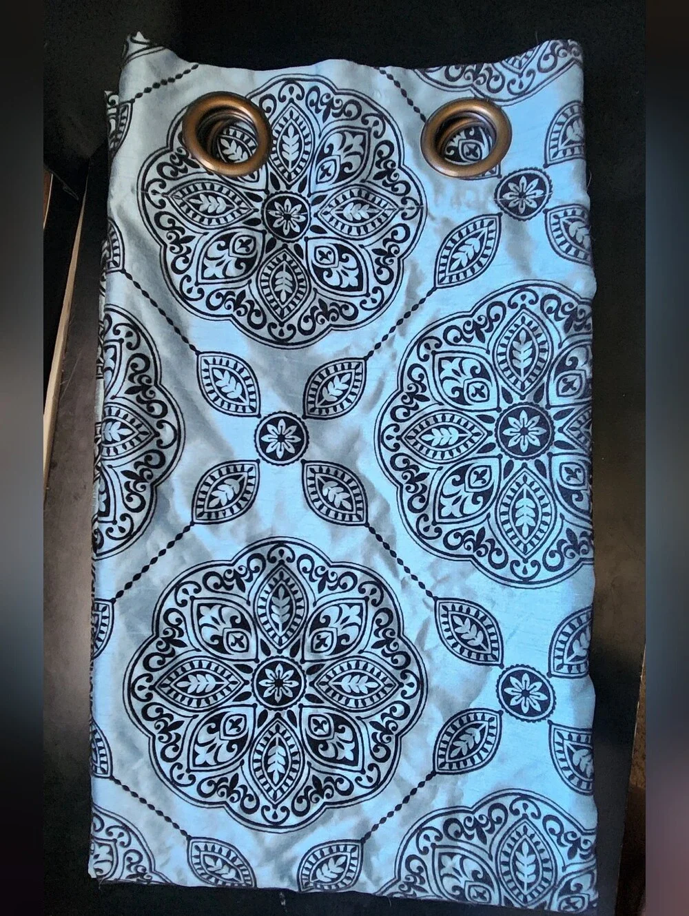 Elegant Blue & Black Mandala Grommet Curtain Panels (Set of 2)